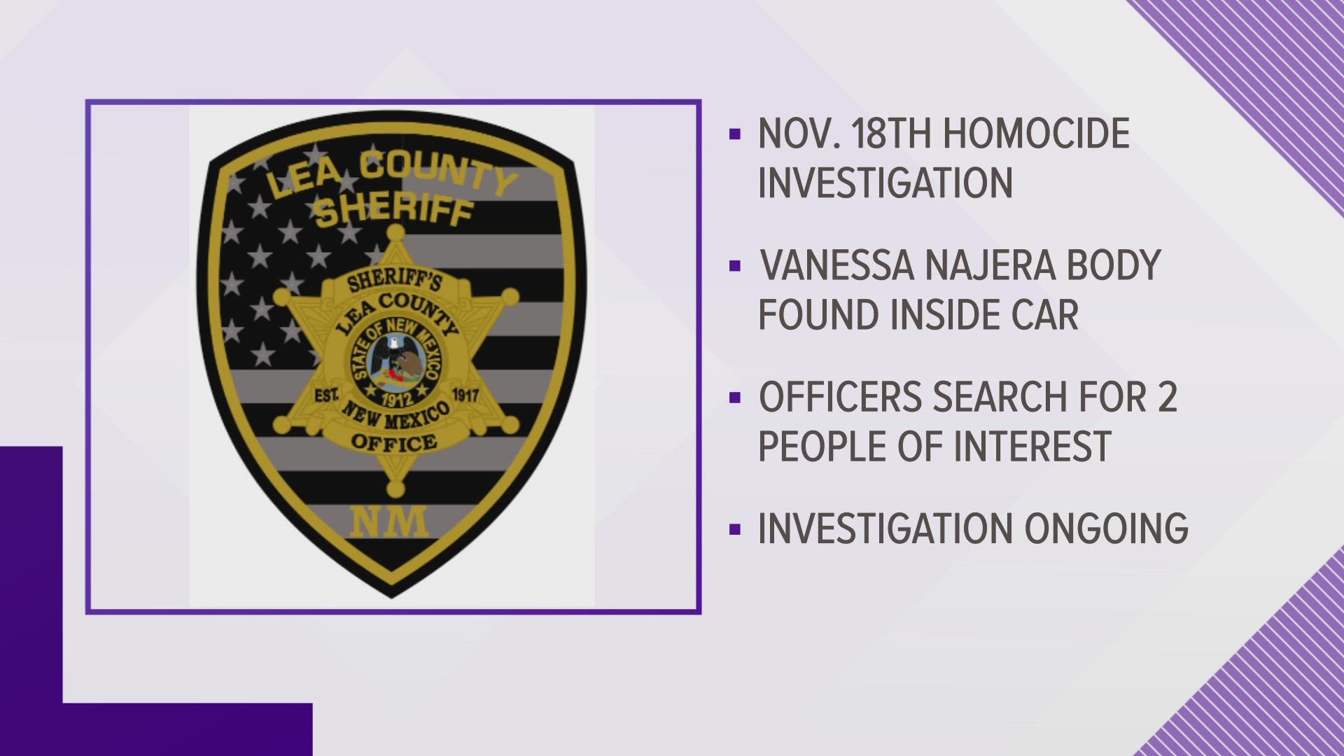 29-year-old Vanessa Najera was found deceased inside her vehicle by LCSO deputies on November 18.
