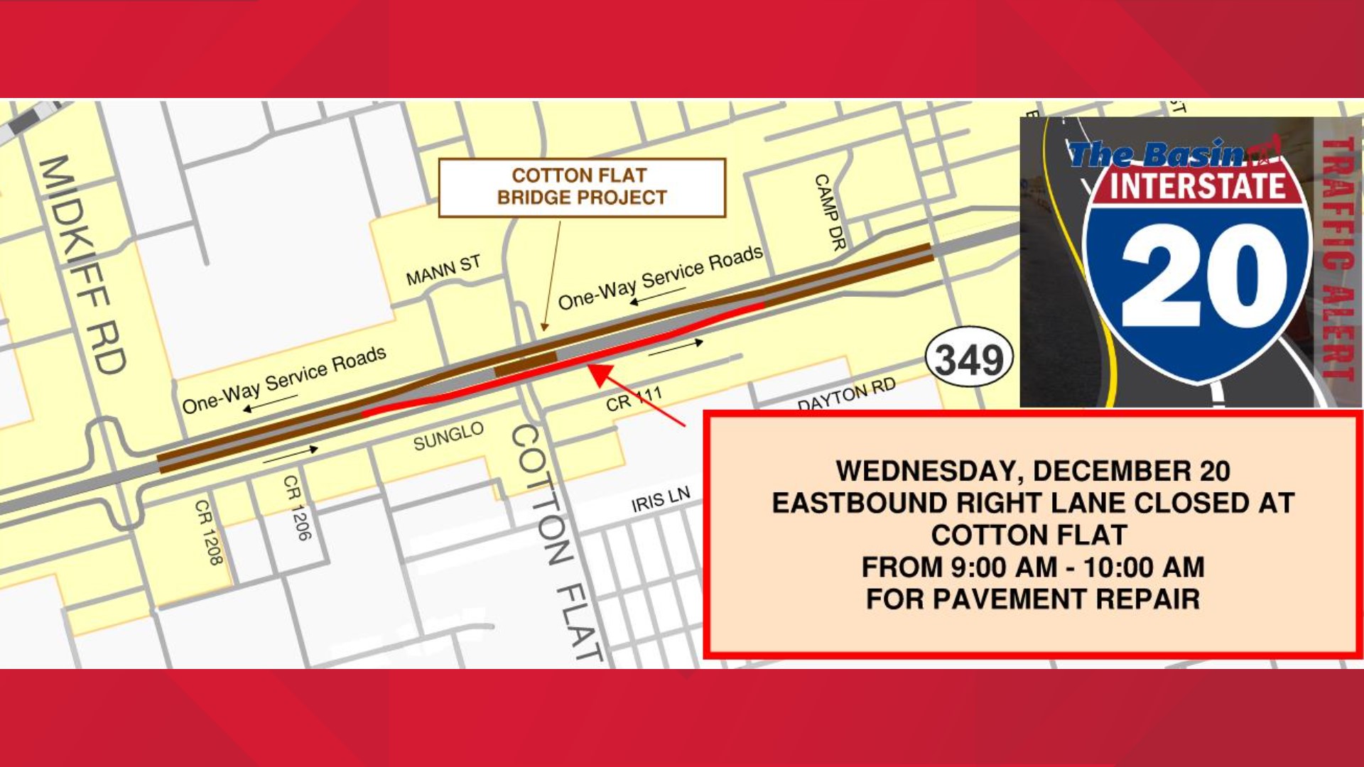 A Wednesday morning traffic alert for drivers on I20 main lanes in