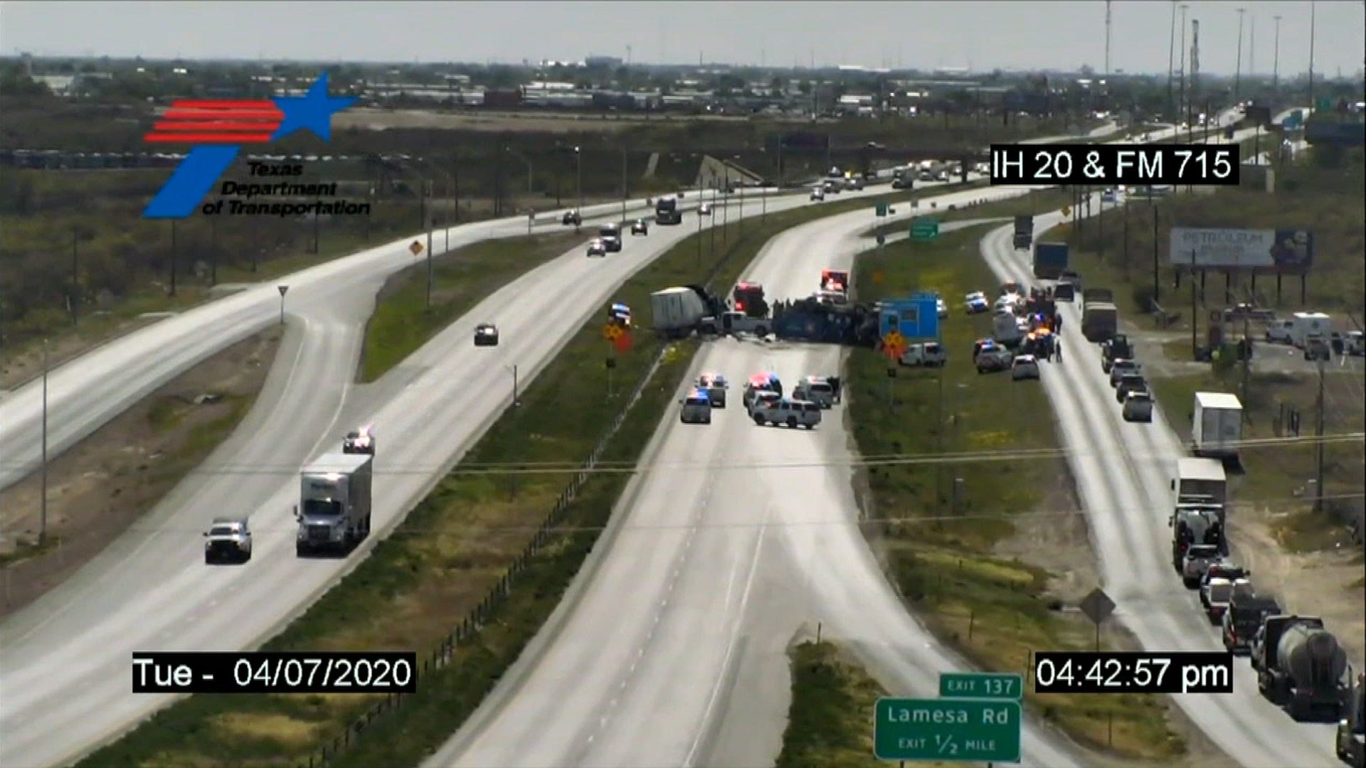 Skycam video of a crash on I-20 in Midland County