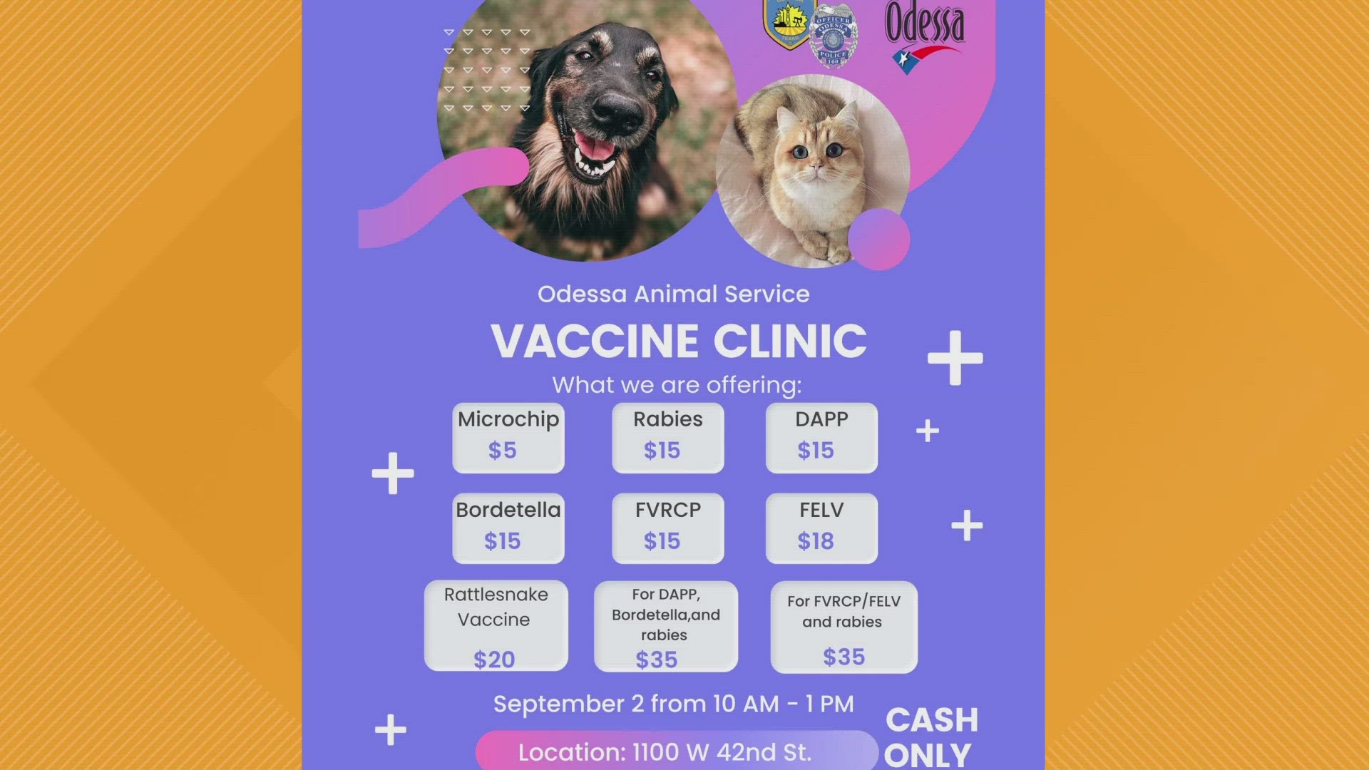 On Sept. 2, OAS is putting on a vaccine clinic from 10:00 a.m. to 1:00 p.m. They are offering $5 microchips and $15 rabies shots.