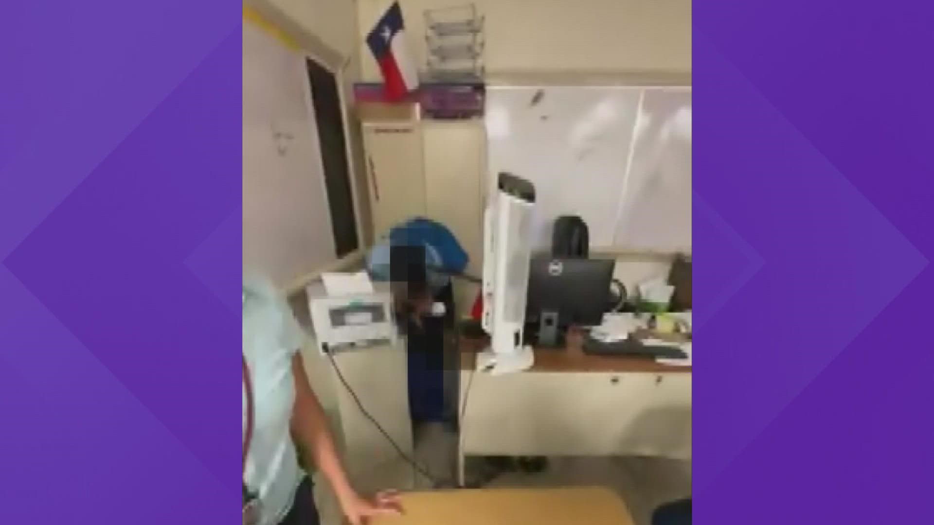 A video being circulated online shows the student attack a teacher in a classroom.