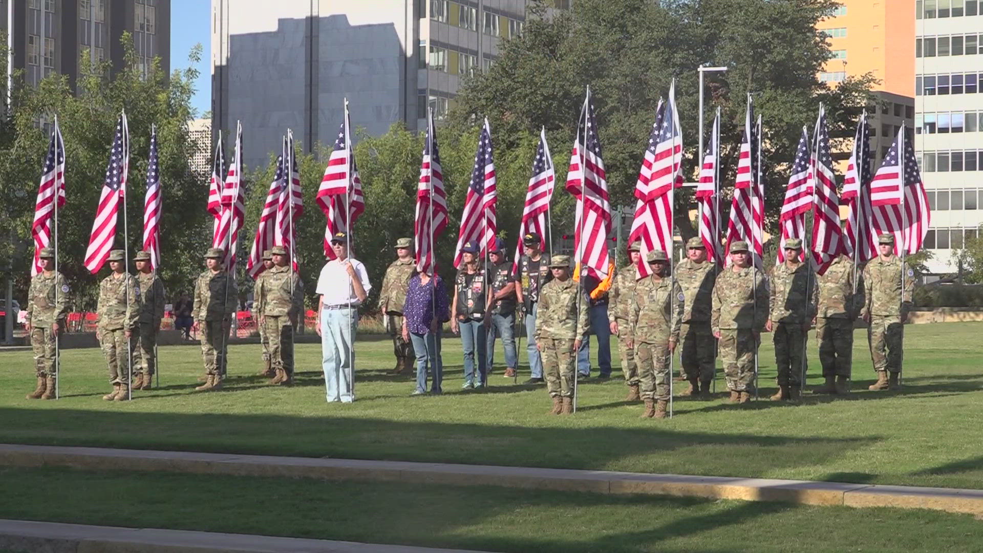 The cadets were at Centennial Park to do the ceremony. The Midland High School choir sang the National Anthem.