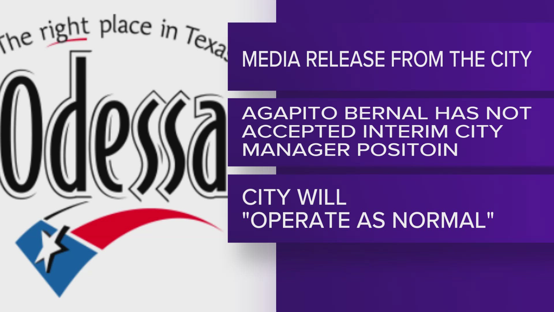 It was announced at Odessa City Council that Agapito Bernal would be appointed interim city manager following John Beckmeyer's resignation. Now, he will not.