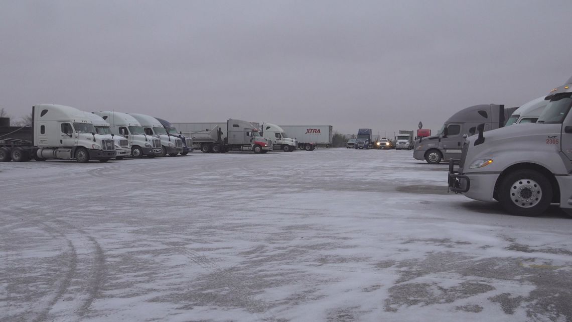 Truckers park it in Midland County to avoid icy roads