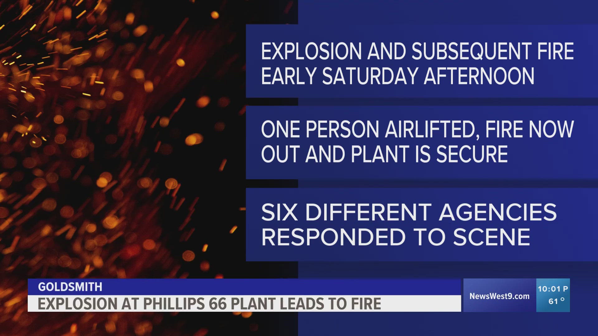 An explosion inside of the Philips 66 plant caused a fire and one person to be airlifted.