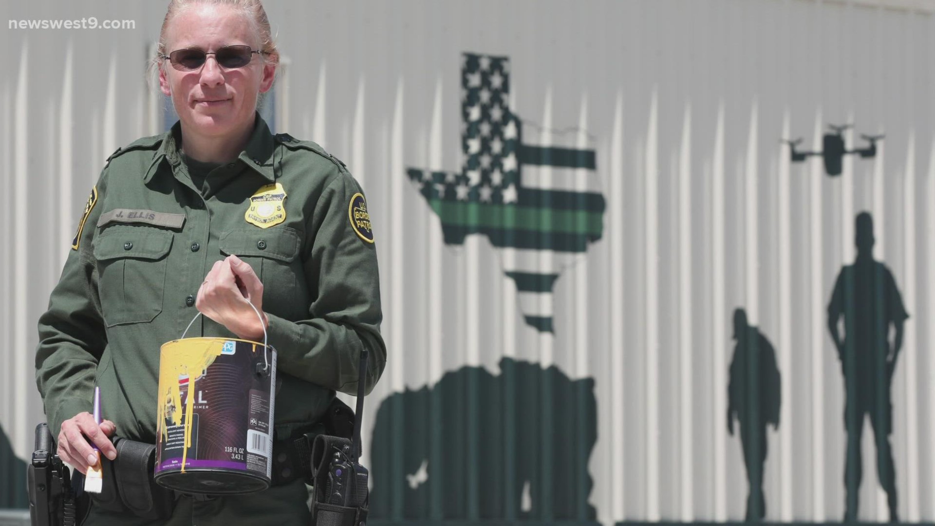 The project turned the broad side of a tan building at the Presidio Border Patrol Station into a mural representing the region and agents.