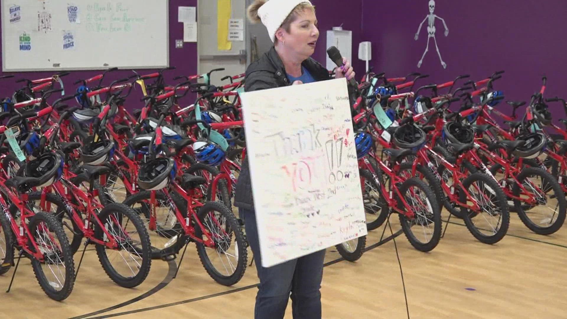 Over 250 students were gifted bikes through the 'Wish for Wheels' program.