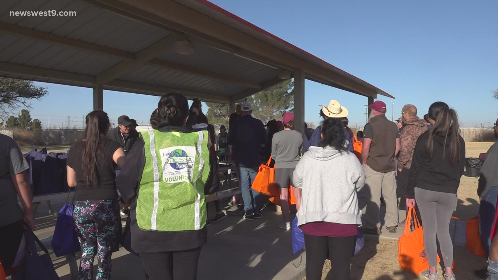 Volunteers spread out all throughout the city to pick up trash and things that can be recycled.