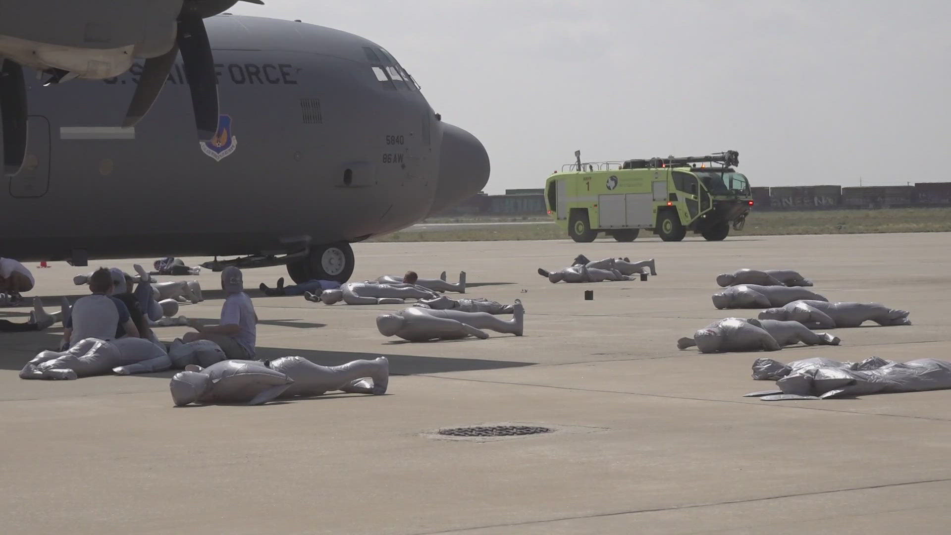 The Midland airport did a routine disaster exercise of a simulated plane crash at the airport.