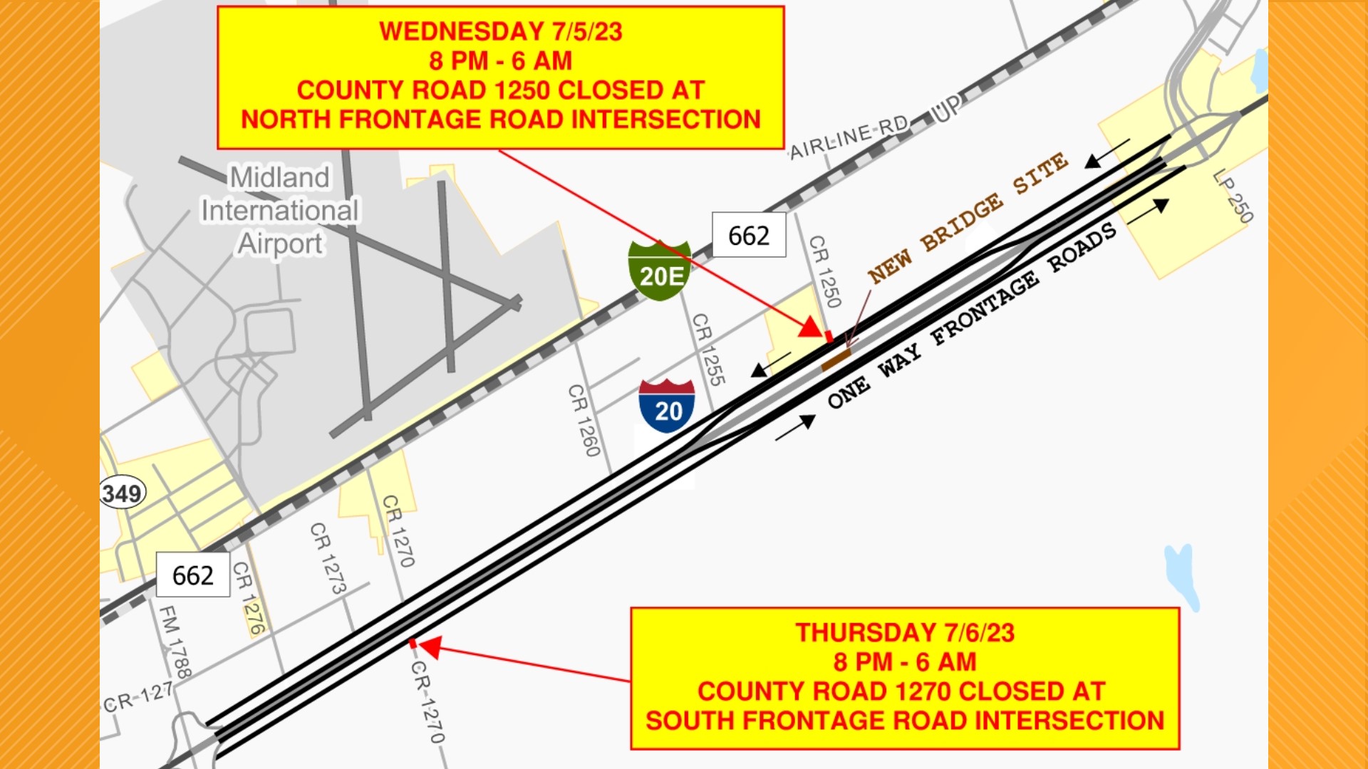 I-20 Service Roads between FM 1788 and LP 250 will be closed several ...
