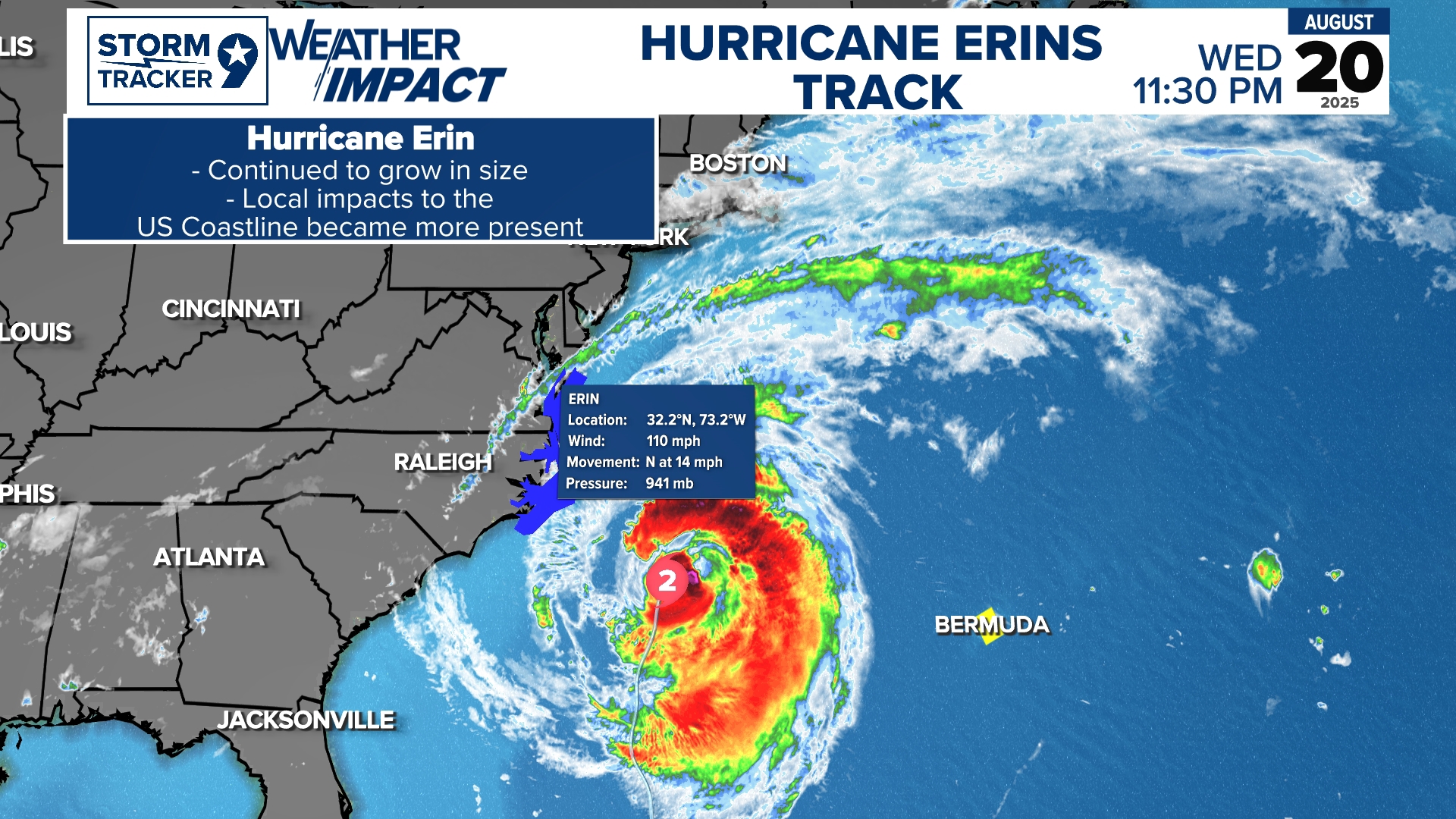 Hurricane Erin along the East Coast ...