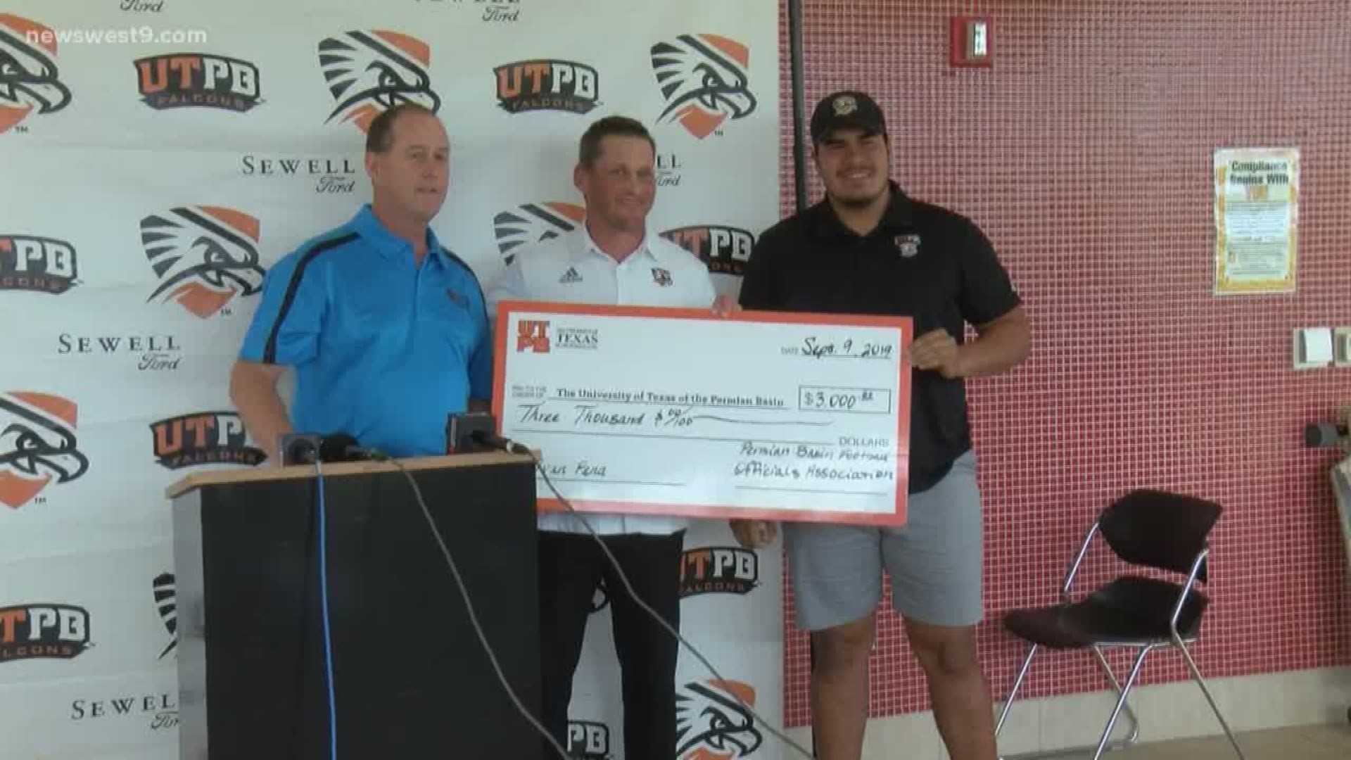 The Falcons partnered with the Permian Basin Football Officials Association to award the Peña the scholarship.