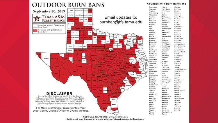 Texas Burn Ban Map Ector, Midland Co. Added To Statewide Burn Ban List | Newswest9.Com