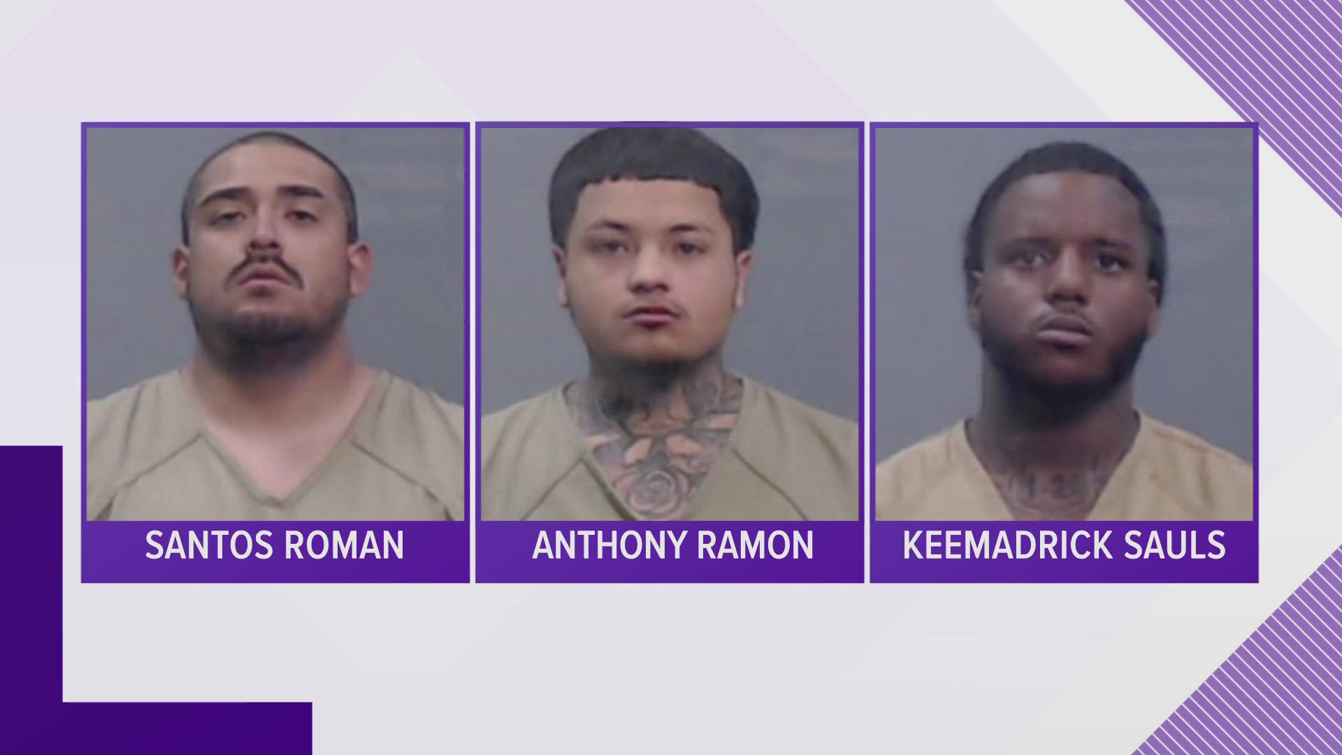 Anthony Gallegos Ramon, Santos Roman and Keemadrick Sauls were all indicted on June 24 in the April 7 capital murder case.