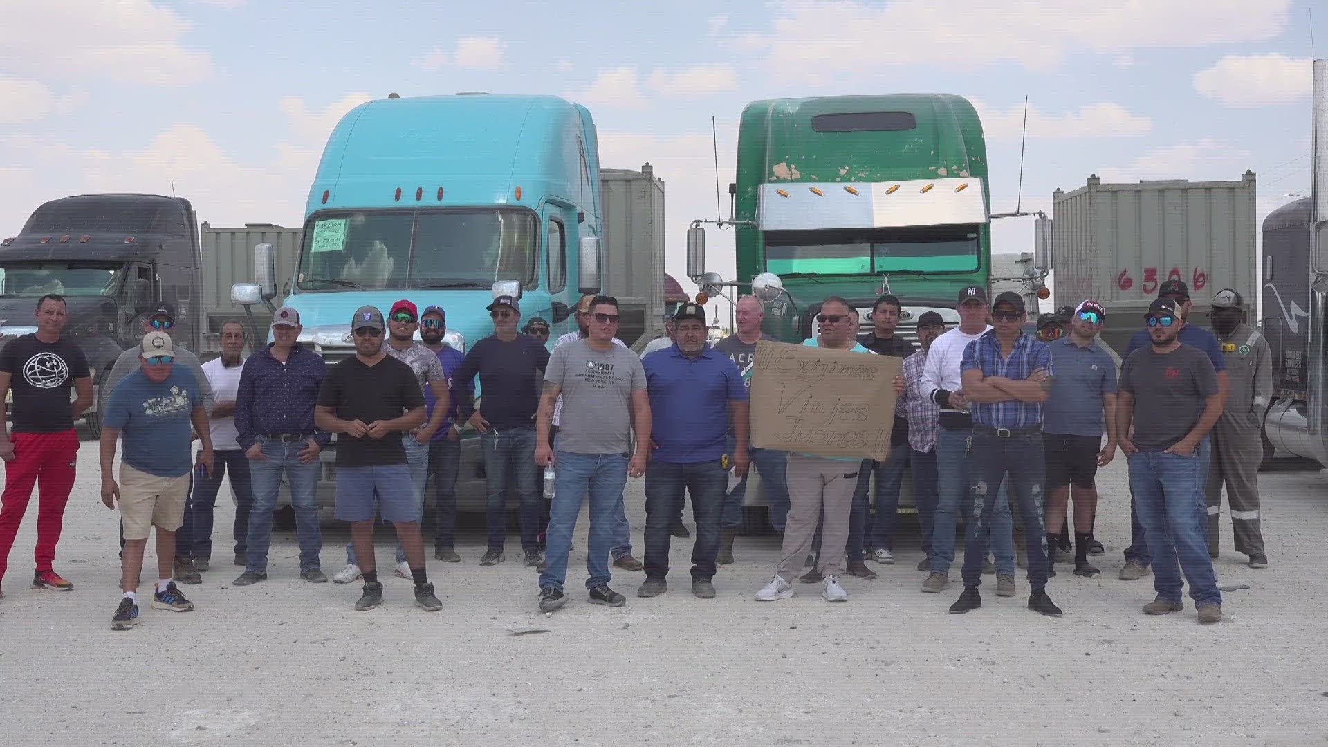 Trucking protestors gather outside of Odessa for better wages and