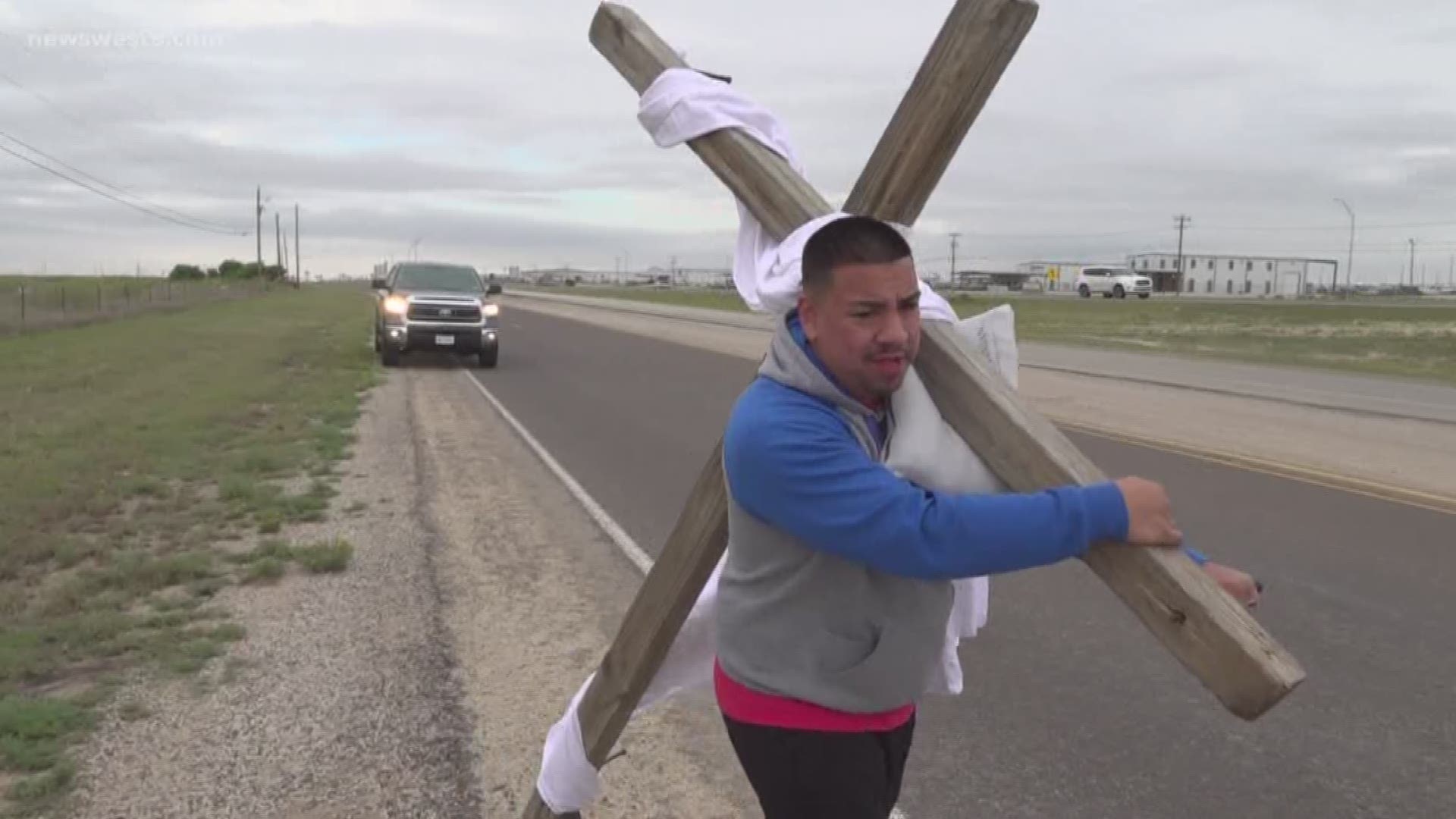 The man walked from Odessa to Midland with the cross.