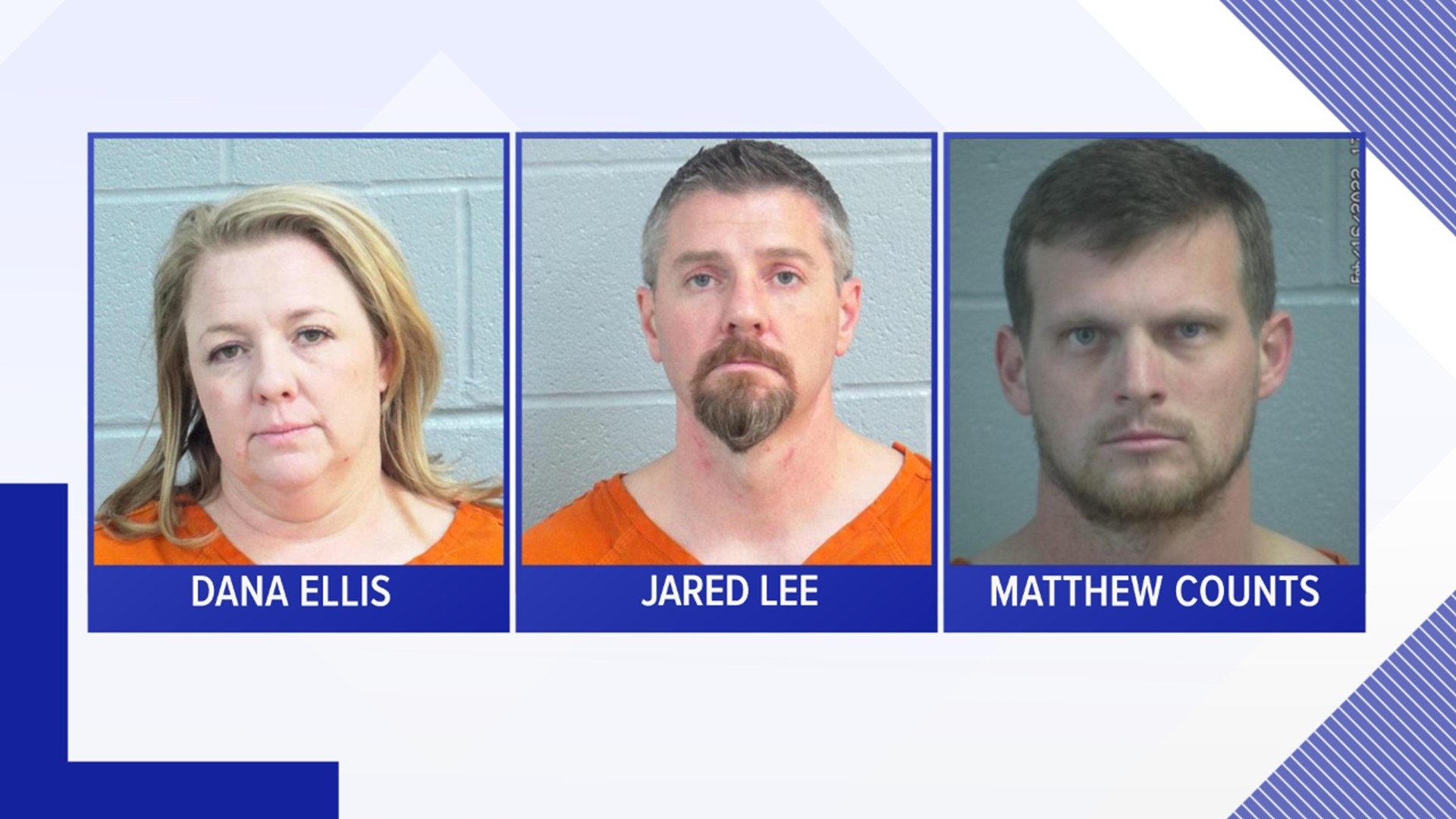 Jared Lee, Dana Ellis and Matthew Counts were arrested Thursday for failure to make a required child abuse report.