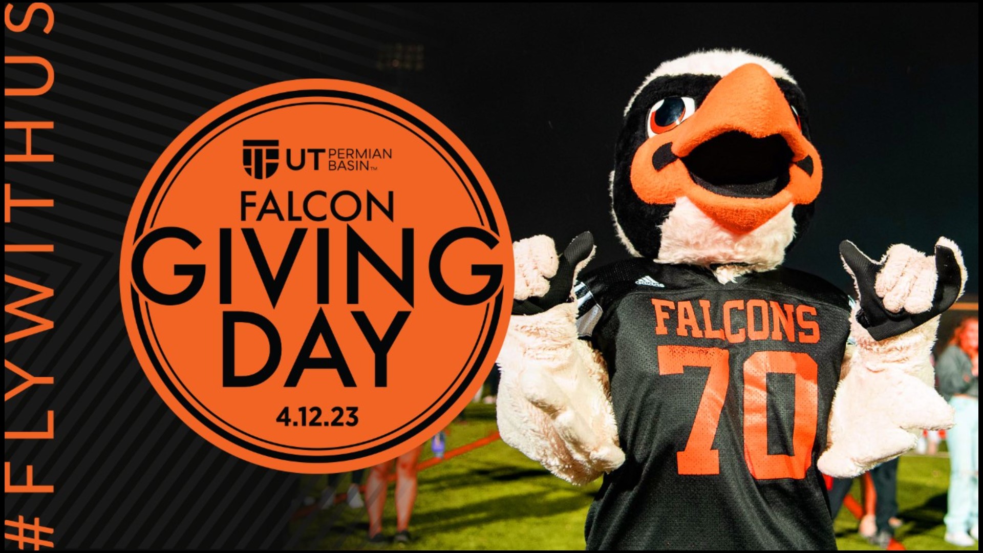 A Falcon Giving Day Celebration will take place on April 12 at 5:00 p.m. on the first floor of the Mesa Building.