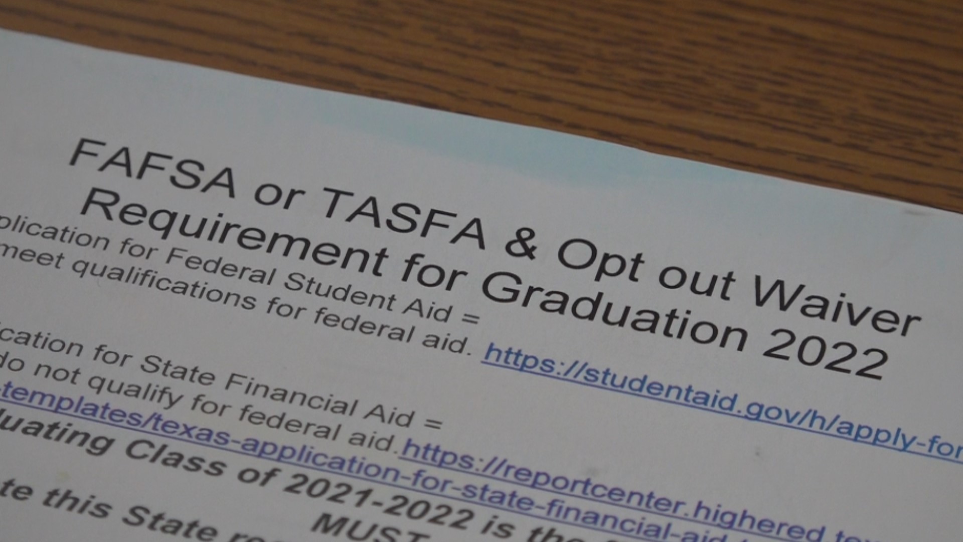 Texas has adopted a new rule that requires high school seniors to fill out a FAFSA, TASFA or opt out waiver in order to graduate high school.