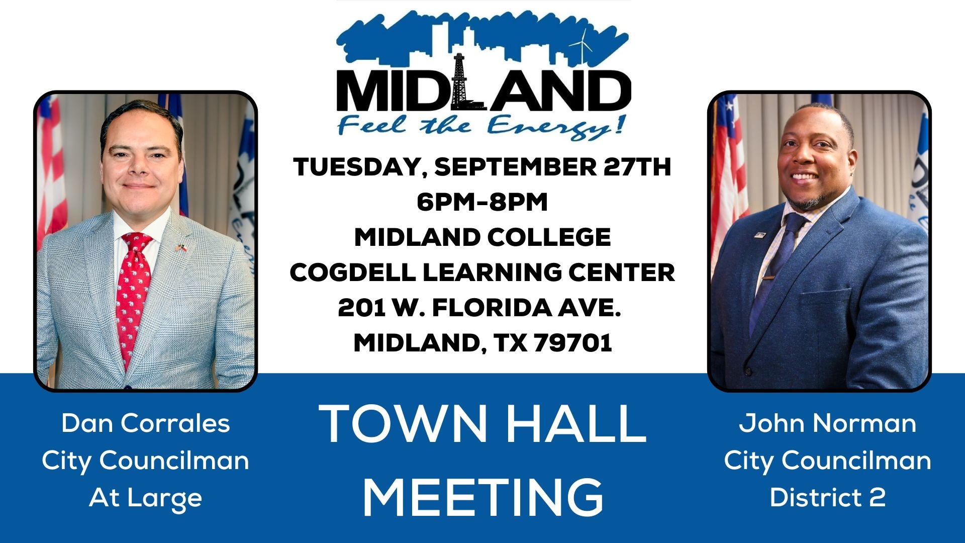 The event will take place at the Cogdell Learning Center at Midland College from 6:00 p.m. to 8:00 p.m.