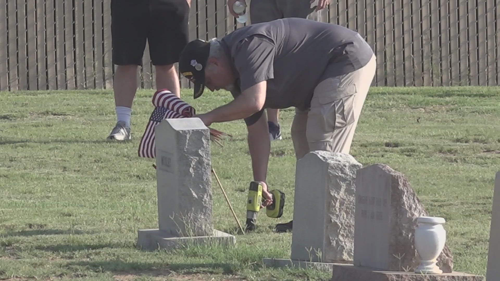 The VFW placed flags at the graves of veterans buried in Fairview Cemetary.
