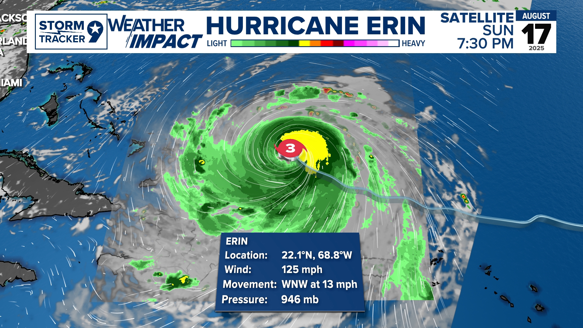 Hurricane Erin 7PM 8-17-25