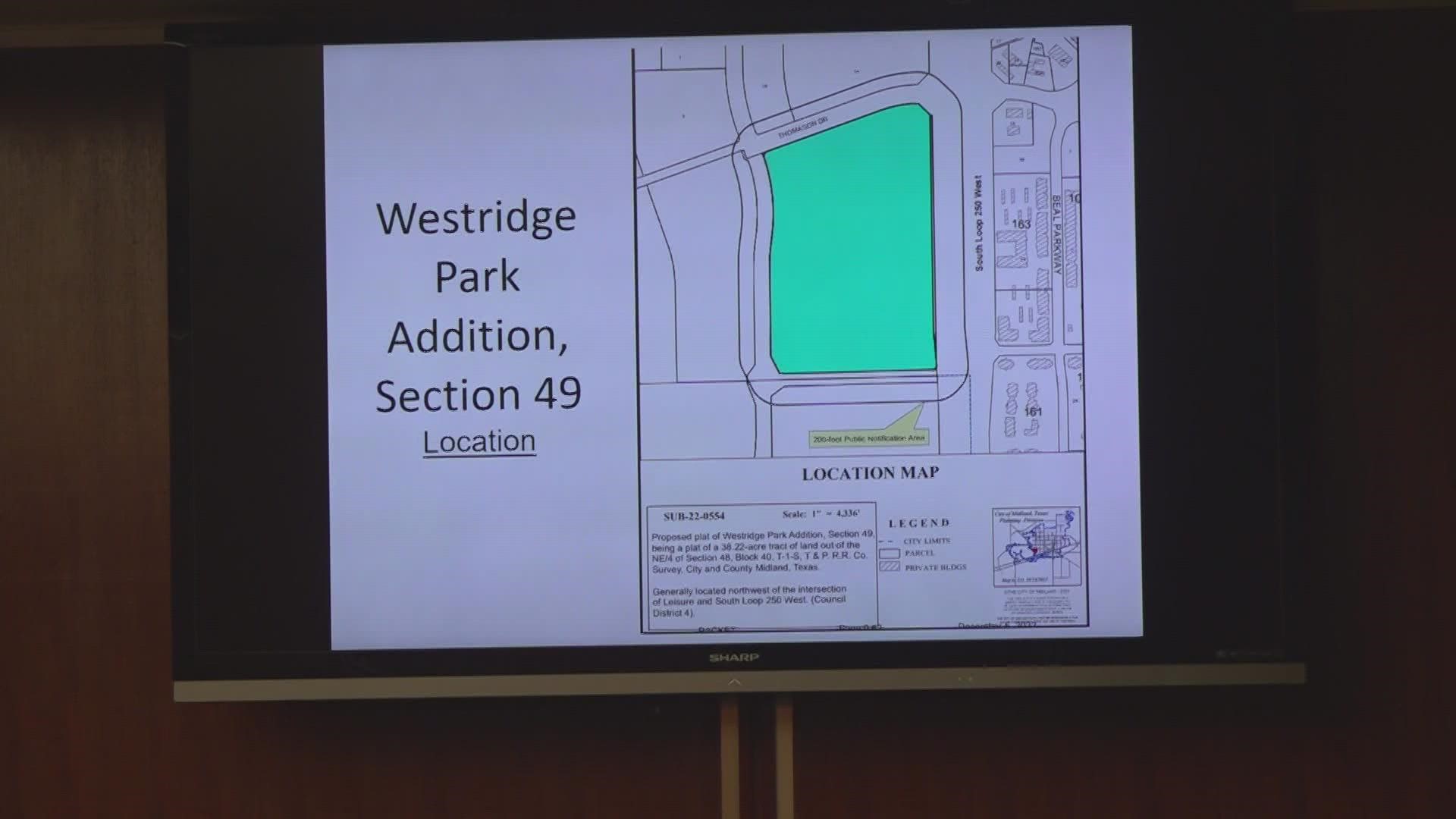 The Midland Planning and Zoning Commission has approved the use of about 38 acres in the area.