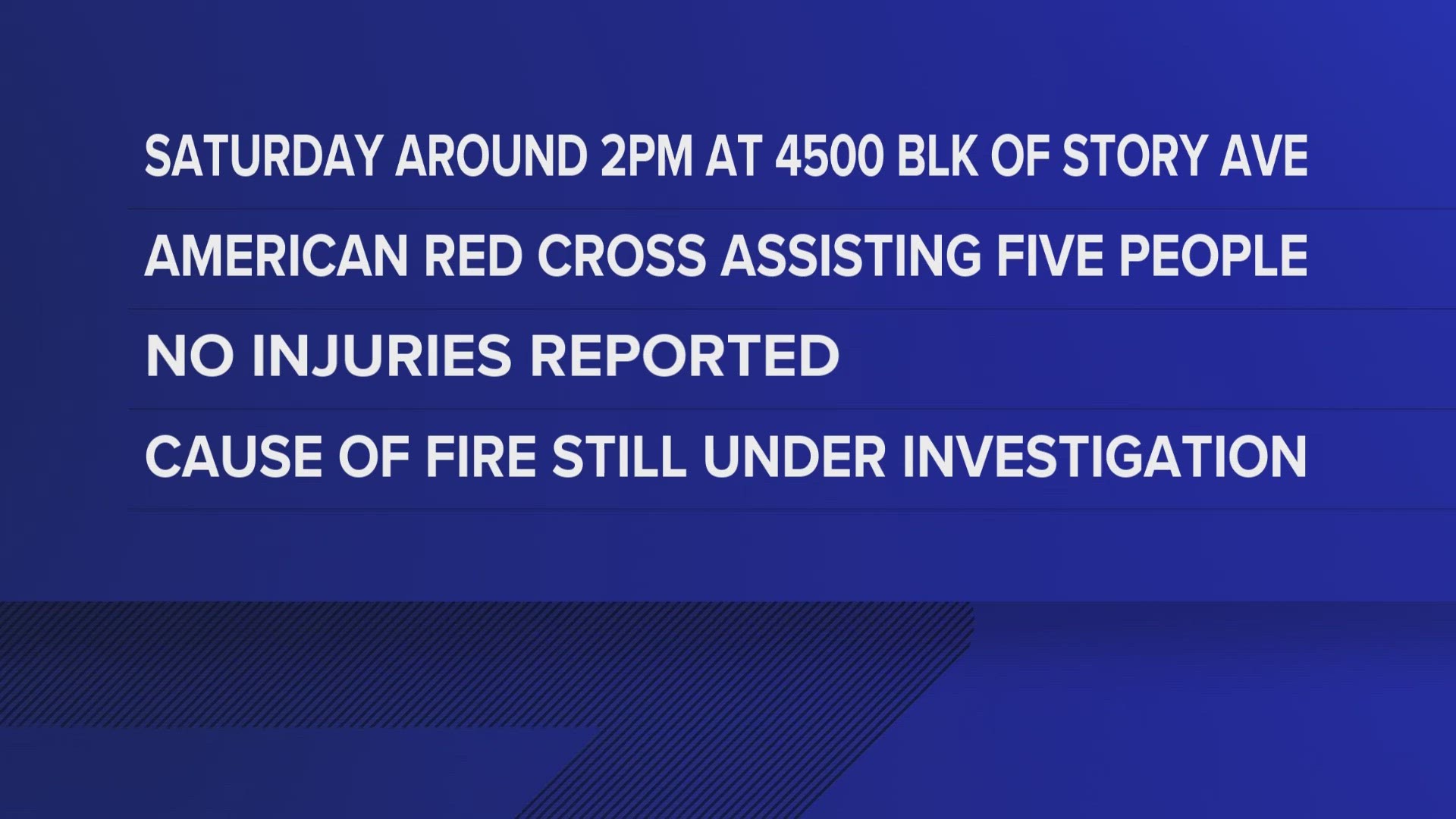 No injuries were reported but the American Red Cross is assisting five people.