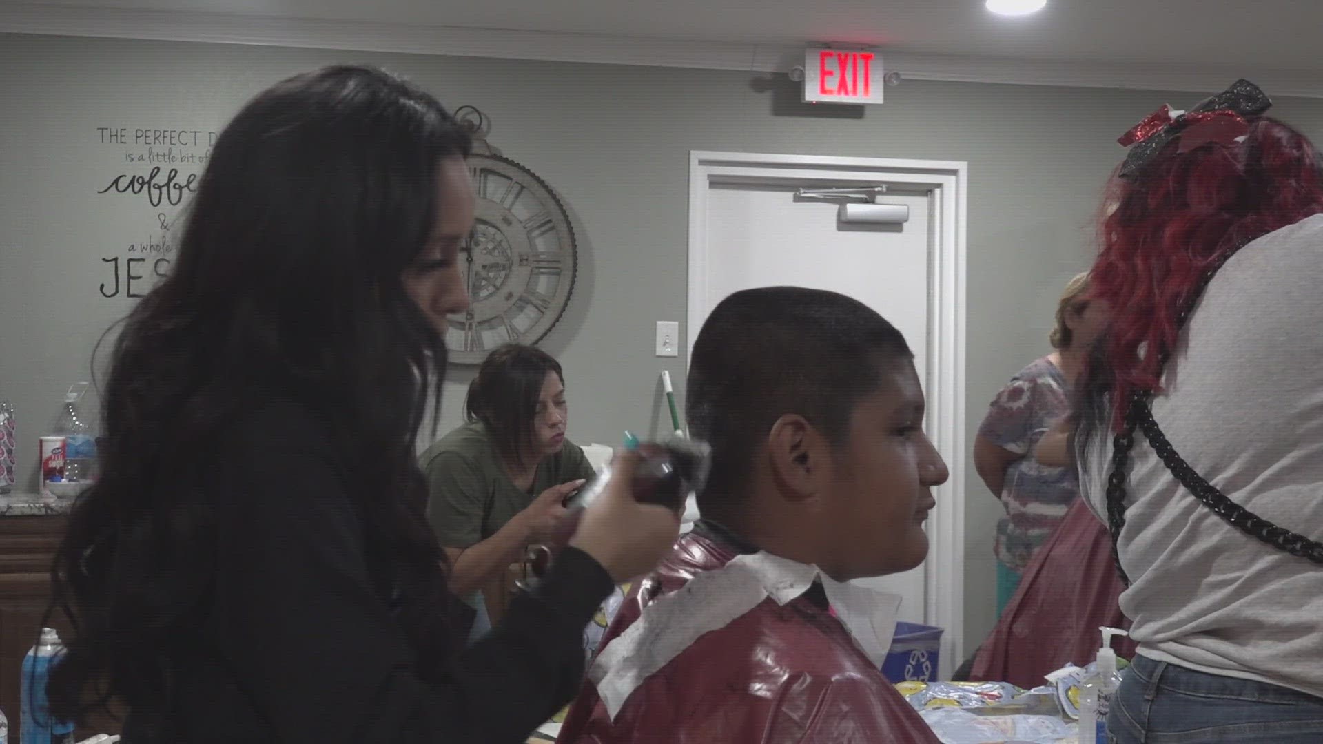 Pathway Baptist Church, with help from Odessa College School of Cosmetology, gave out free haircuts to kids Friday.