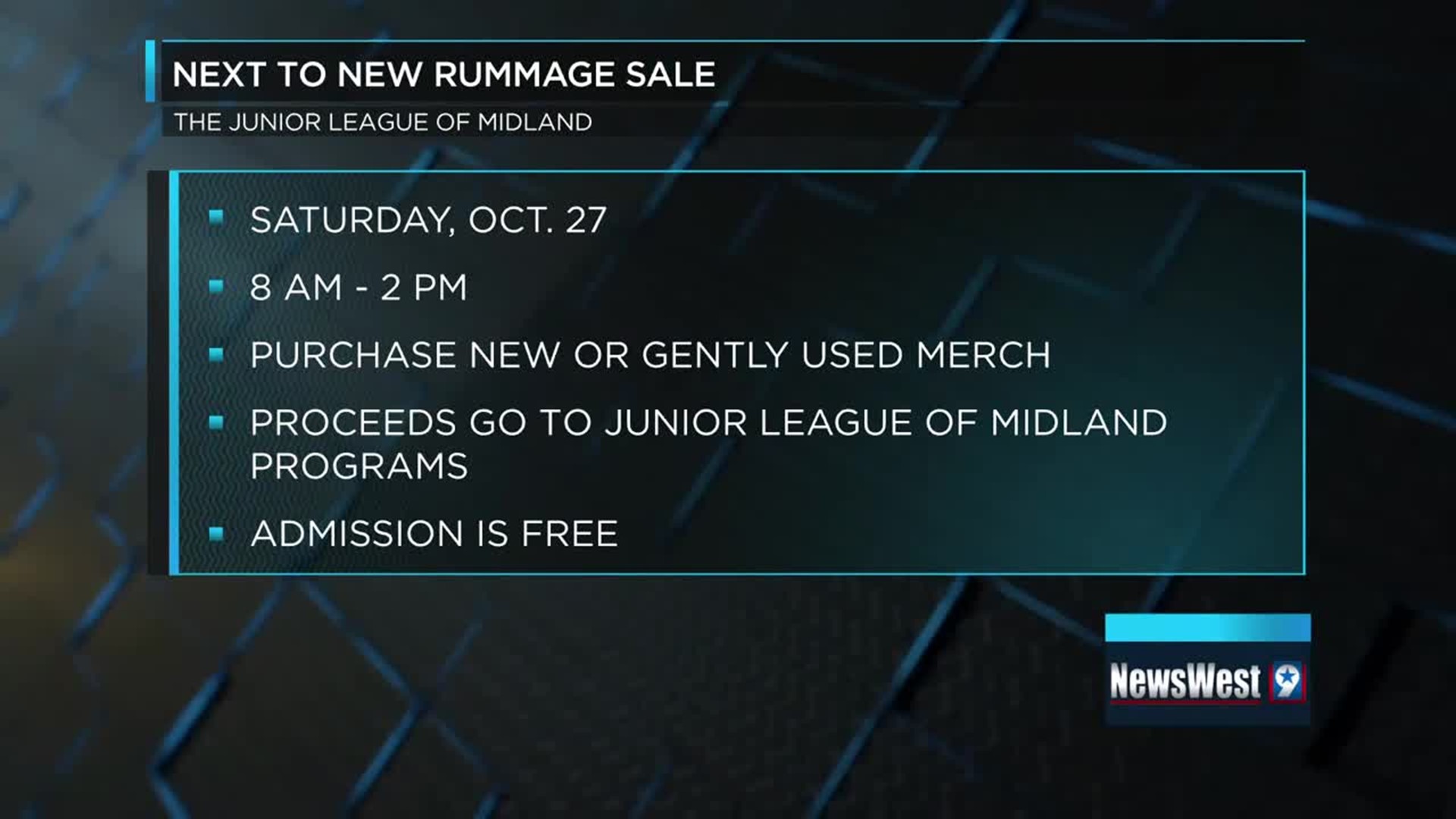Junior League of Midland holding Next to New Rummage Sale