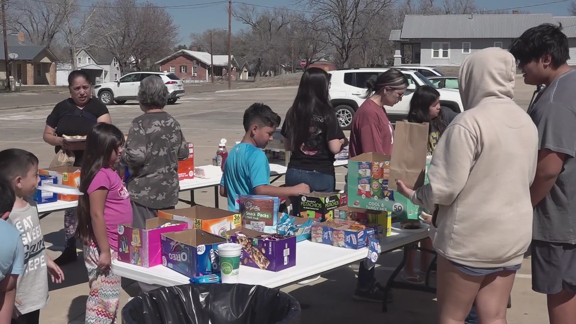 Hungry residents in Canadian, Texas showed up to Canadian High School to receive food and resources.