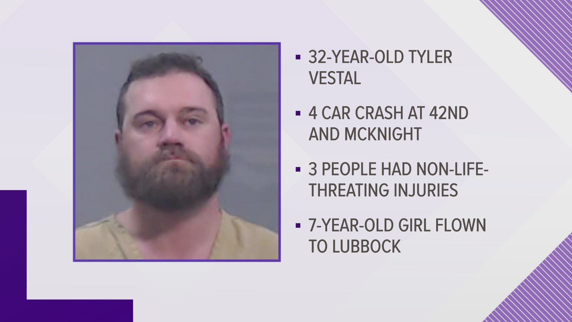 Tyler Vestal, 32, was arrested after a multi-car accident on East 42nd Street last Friday. 
