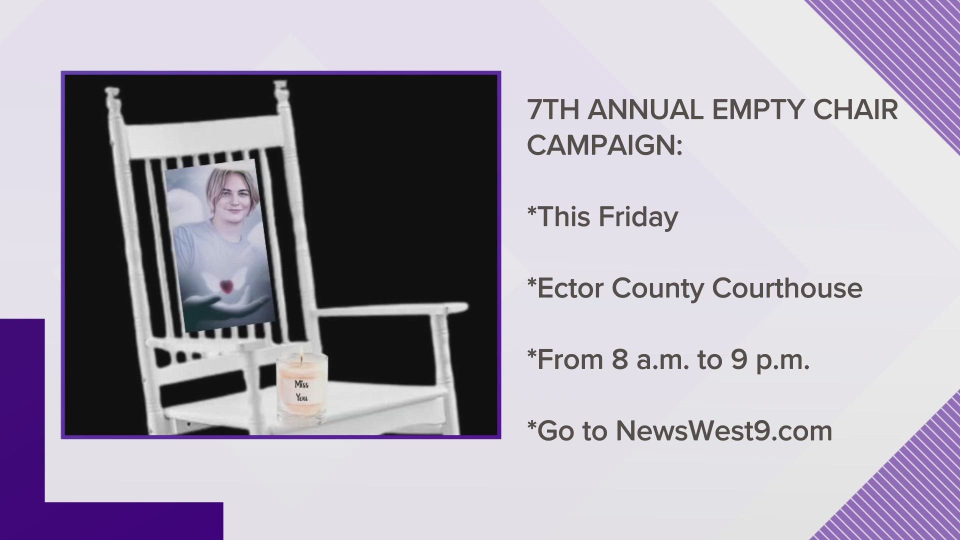 The event will take place at the Ector County Courthouse from 8:00 a.m. to 9:00 p.m.