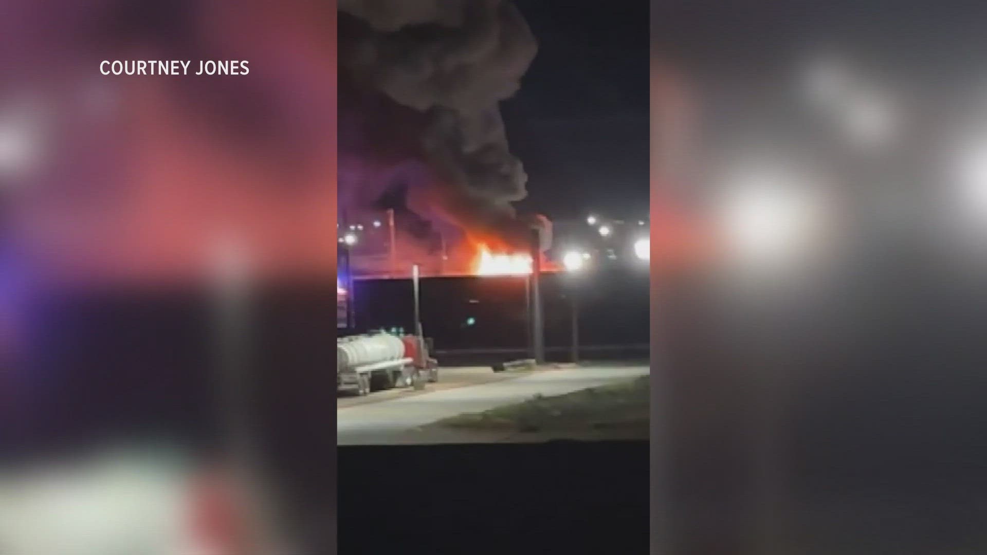 The fire was at 11:50 p.m. near the overpass on I-20 and Lamesa Rd. The ignition was on a frack tank at a drilling site. No injuries were reported.