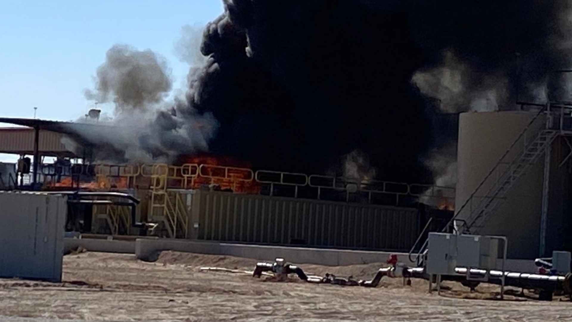 A spokesperson for the county says around 21,000 gallons of crude oil and wastewater were on fire.