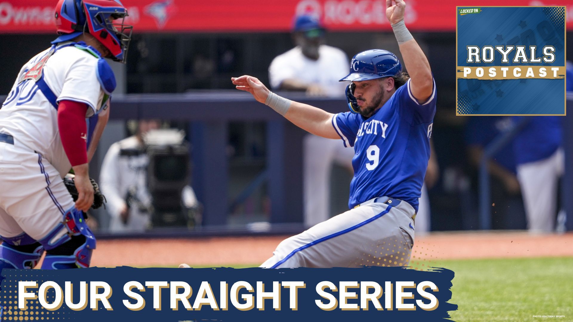 Chance Liebau reacts to the series finale between the Kansas City Royals and Toronto Blue Jays.