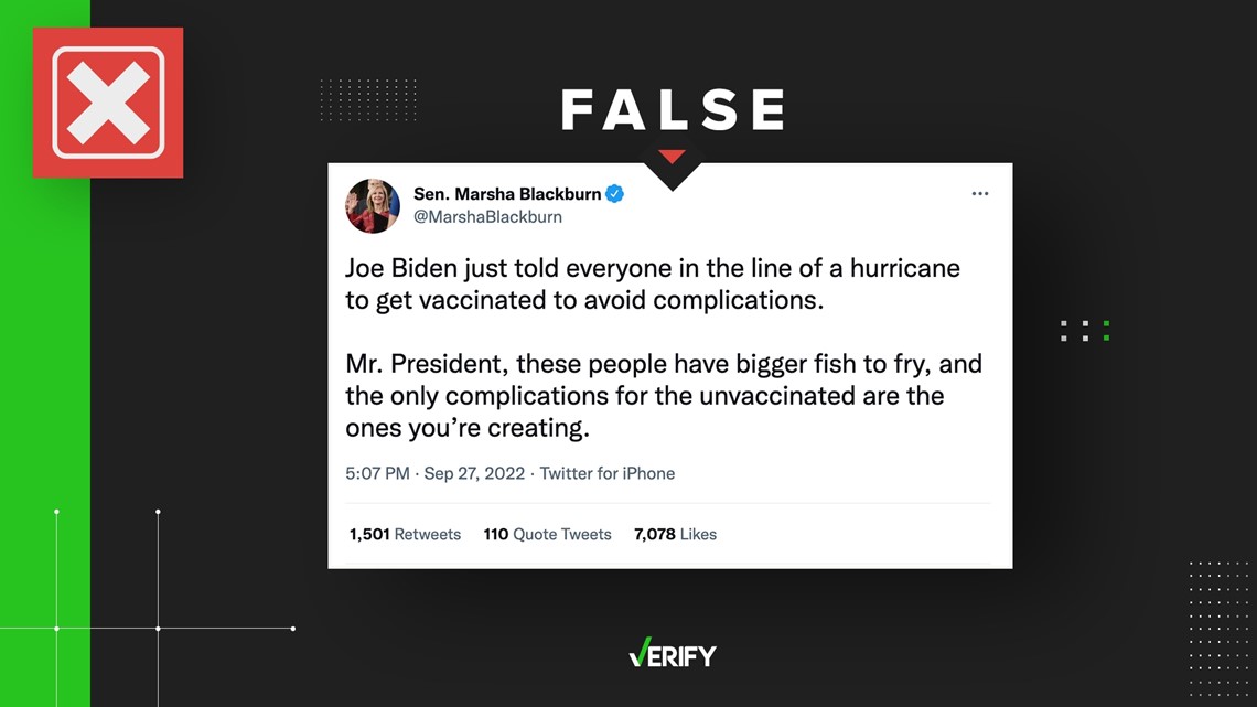 No, President Biden didn’t say to get vaccinated ahead of Hurricane Ian