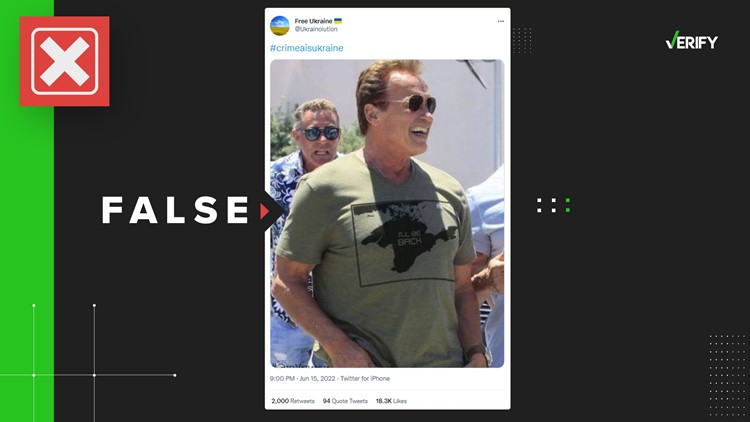 No, a photo of Arnold Schwarzenegger wearing a Crimea shirt isn’t real