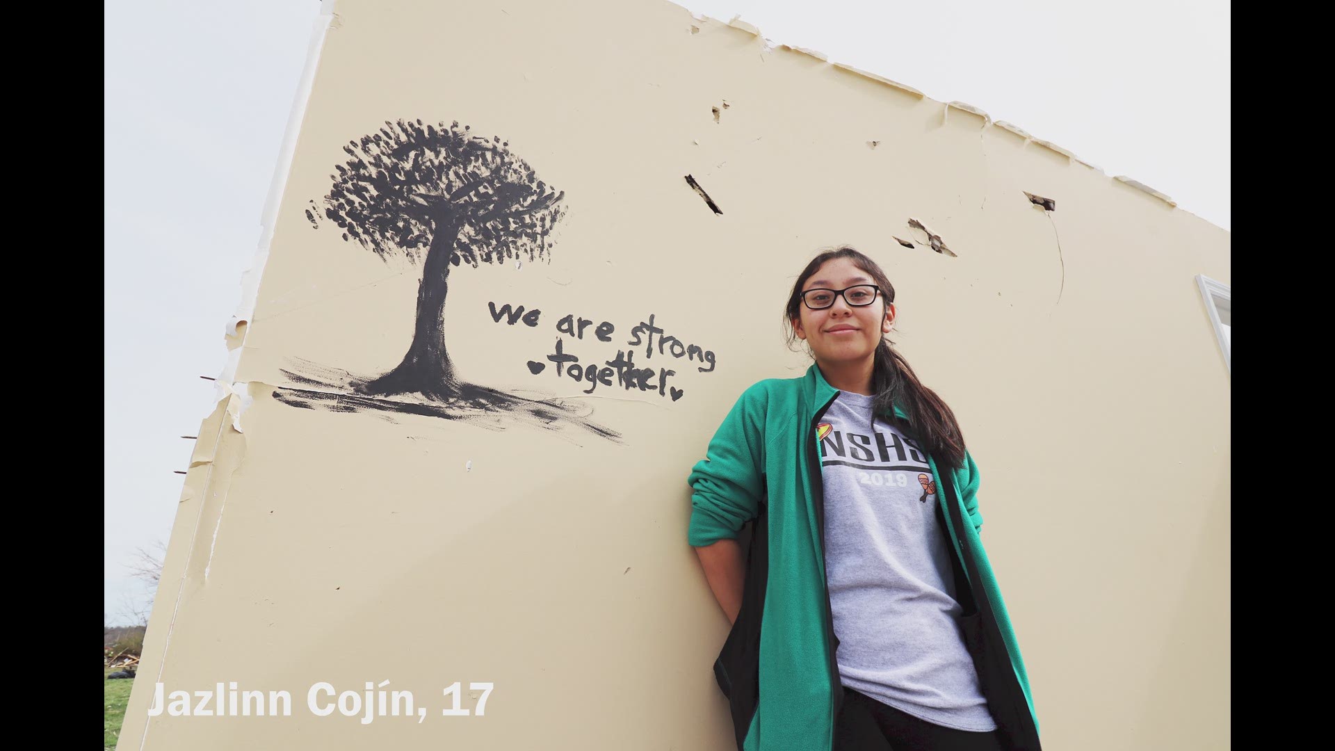 Survivor Jazlinn Cojin recounts how her father pulled her from rubble, and why she was inspired to create a mural on her old bedroom wall.