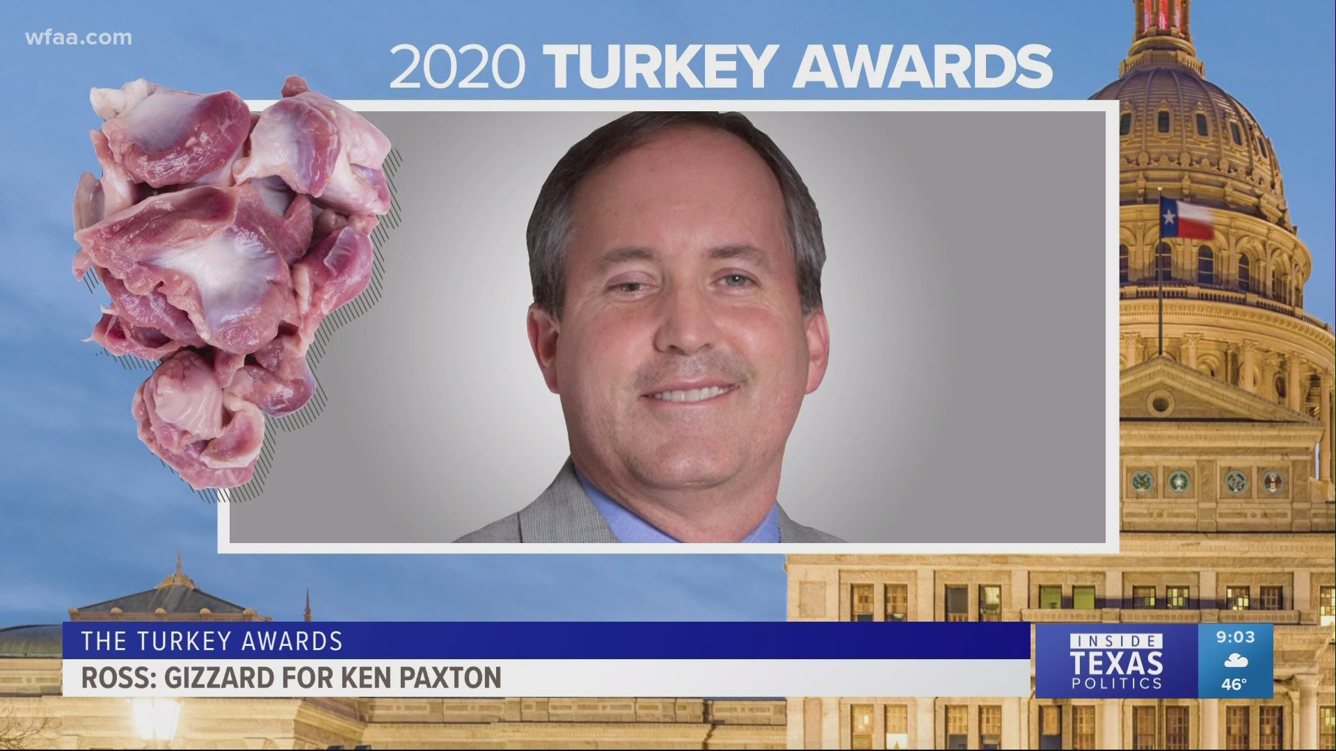 The panel awarded turkey legs and gizzards to political figures from Dallas County Judge Clay Jenkins to Texas Attorney General Ken Paxton.