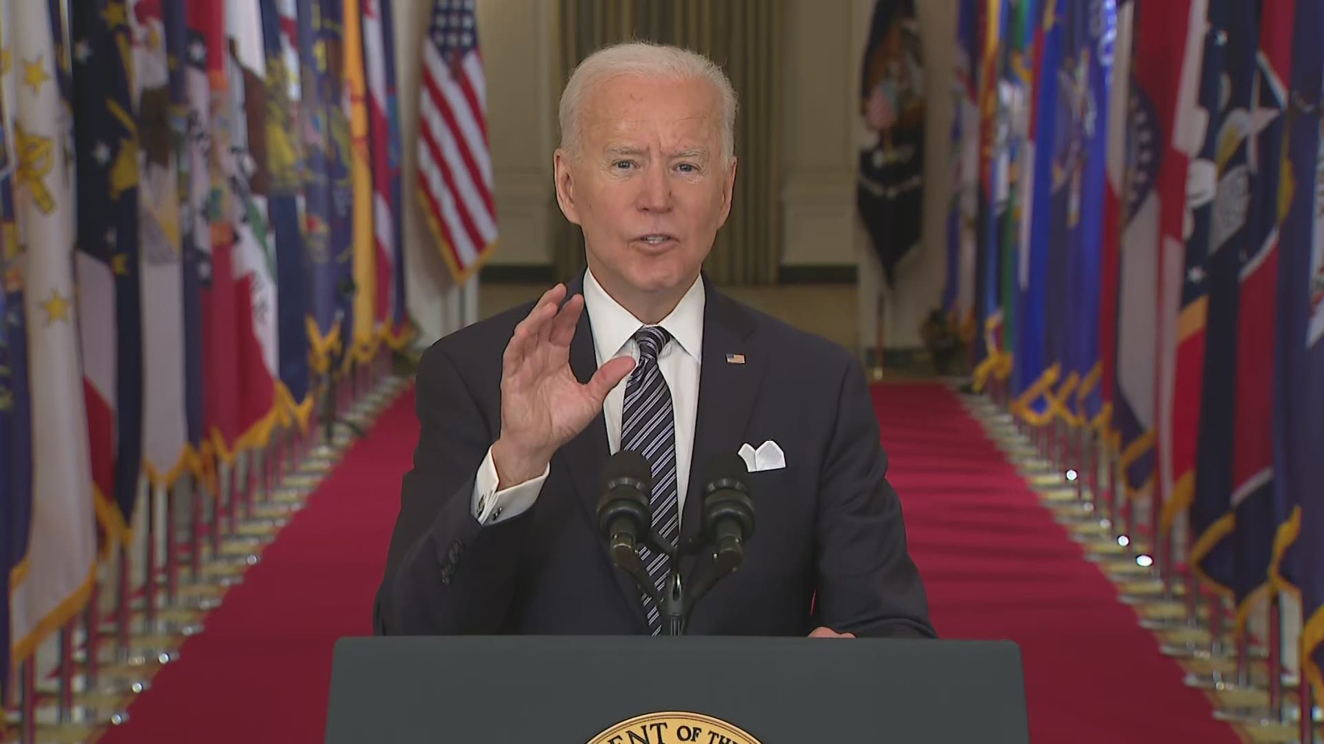 During his first primetime address, Biden urged Americans to get vaccinated for COVID-19, to continue wearing masks and keep practicing social distancing.