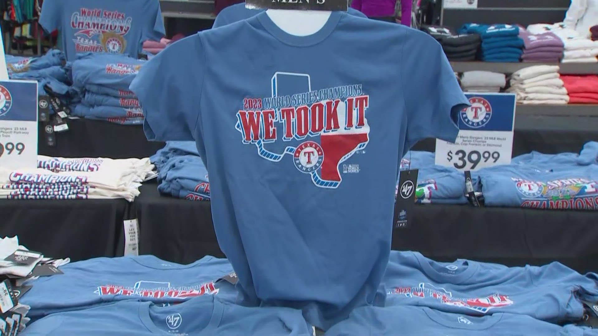 Stores stayed opened late Wednesday night after the Rangers clinched their first-ever World Series title.