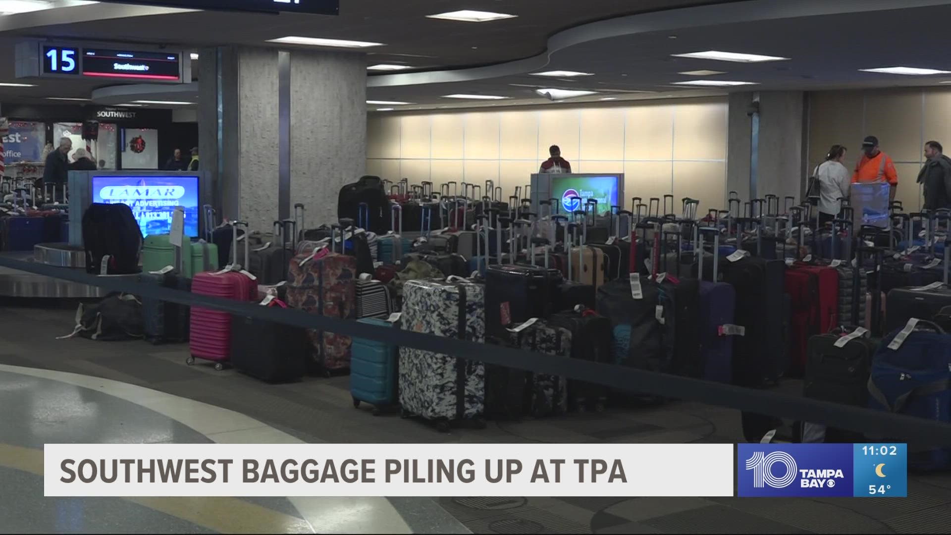 Rows and rows of luggage are still sitting around at Tampa International Airport as Southwest canceled most of its flights again.