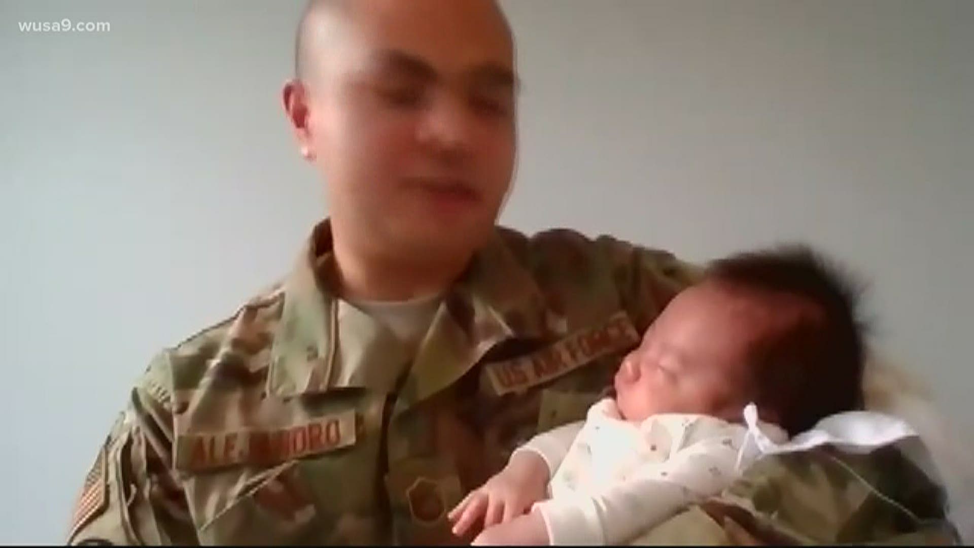 Master Sgt. Matthew Alejandro saw his son for the first time through FaceTime, with coronavirus keeping him from his wife during delivery.
