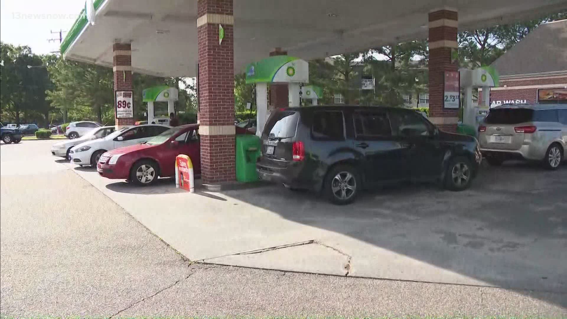 13News Now Allison Bazzle was at a gas station in Virginia Beach where the line of cars grew as people try to fill up their tanks after the Colonial Pipeline attack.